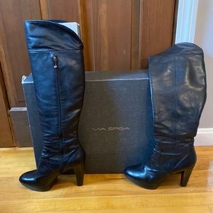 Via Spiga Nevin Black Calf Leather Over the Knee Boots 9.5